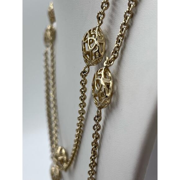 Kendra Scott “Devalyn" Puff Logo Medallion Gold Plated Long Station Necklace - Picture 9 of 12